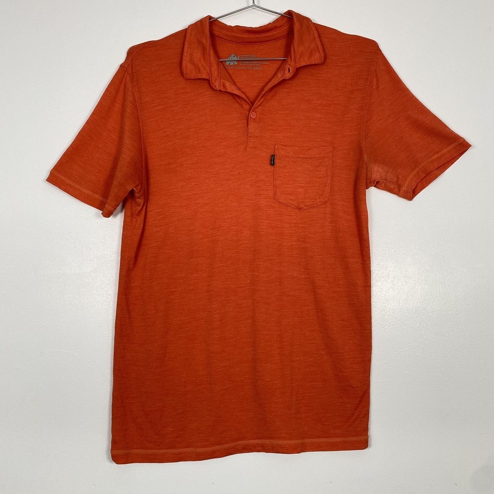 Woolly Polo Shirt Mens Large Orange 100% Merino Wool Tagless Jersey Knit Pocket